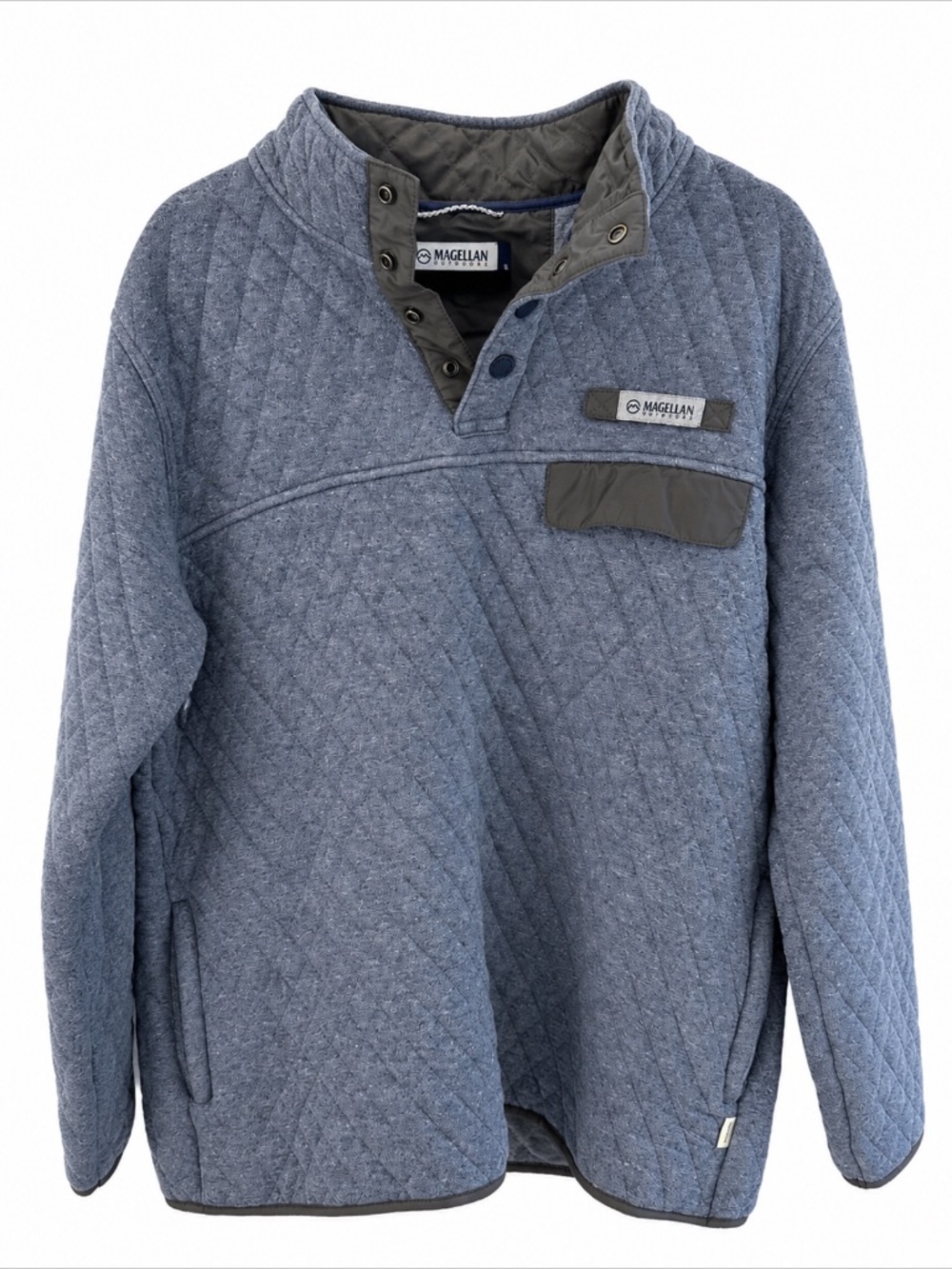 Magellan Outdoors Men’s Quilted Snap Pullover Jacket Gray Size Large Classic Fit